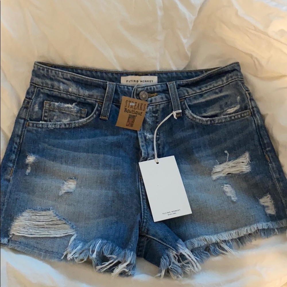 Flying monkey distressed shorts